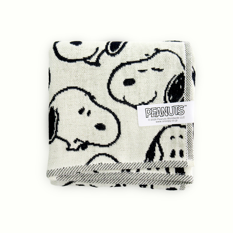 PEANUTS ３重ガーゼハンカチ モノトーン/フェイス総柄WH